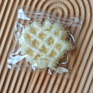 Close-up detail of realistic deep-fried simulated food squishy toy in clear plastic bag