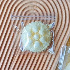 Detailed close-up of a simulation fried food squishy toy in a clear plastic packaging bag