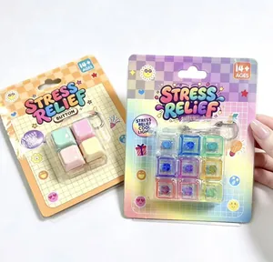Detail view of 4 and 9-key stress relief button toys in pastel Macaron colors.