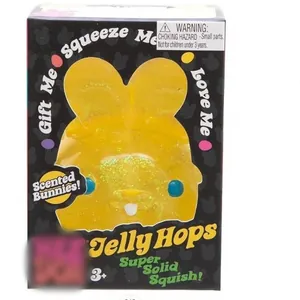 Jouet anti-stress lapin parfumé Jelly Hops jaune dans son emballage d'origine pour enfants