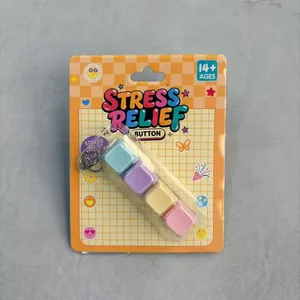 Portable macaron color 4-button stress relief fidget toy keychain for adults and teens