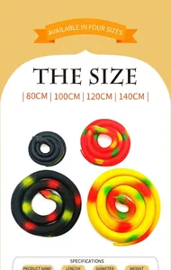 Realistic simulation toy snake size comparison chart showing 80cm to 140cm models
