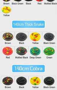 Collection of 140cm realistic rubber toy snakes for pranks available in multiple colors