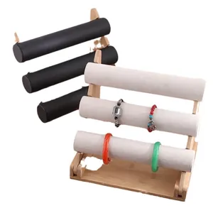 Espositore per gioielli professionale in bambù a 3 livelli per bracciali, orologi e collane