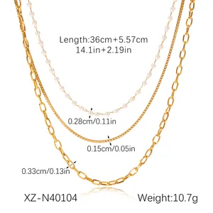 Detailed measurements of 18k gold plated stainless steel layered necklace