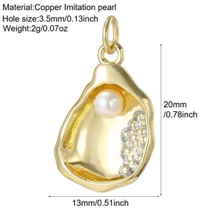 Detailed size and material specs for gold-plated oyster shell pendant accessory