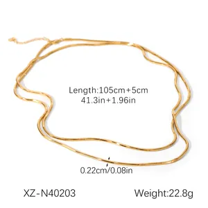 Detailed view of the 105cm long 18k gold plated stainless steel double layer necklace