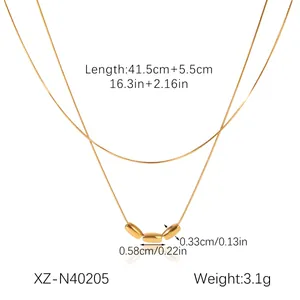 Detailed view of 18k gold-plated double-layer necklace with dimensions and weight