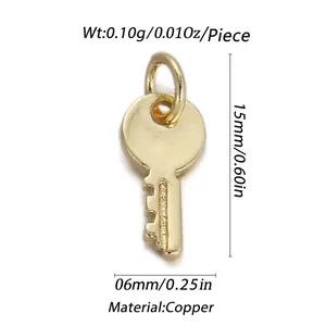 Detailed size and weight measurement guide for 15mm copper gold-plated key pendant charm