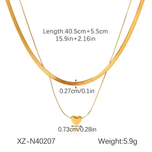 Detail of 18K gold plated double-layer heart necklace with dimensions and weight