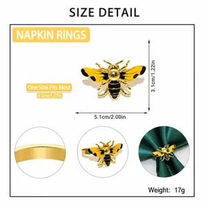 Detailed size and weight dimensions for the yellow enamel bee napkin ring with golden base