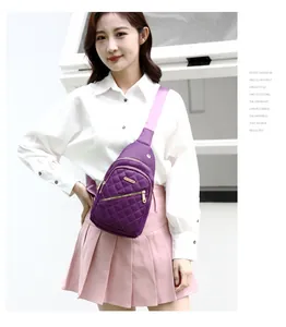 Stylish purple quilted nylon sling bag for women, perfect for outdoor travel and daily use