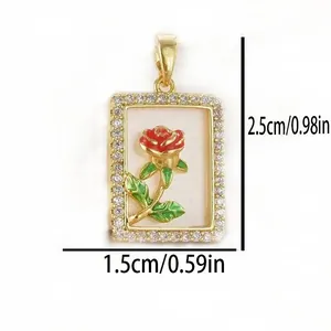 Elegant gold plated rectangular rose pendant with crystal border dimensions shown