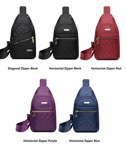 Women's quilted nylon chest bag set featuring black red purple and blue color variations