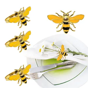 Set of yellow honey bee napkin rings for elegant dining table decoration
