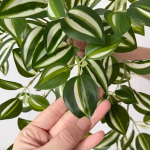 Κοντινό πλάνο τεχνητού φύλλου Tradescantia με πολύ ρεαλιστική πράσινη και λευκή υφή