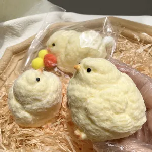 Cute Simulation Chick Squishy Toy Slow Rebound Flocked Animal Stress Relief Toy Yellow White Chick Pendant Toy