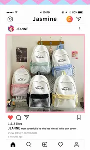 Pastel colored school backpacks with cute cat embroidery and checkered pocket details