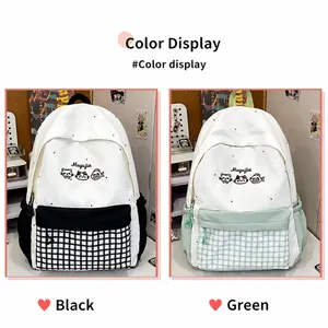 Color options for cute embroidered backpacks with black and green checkered patterns