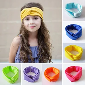 Collection of kids colorful twisted knit headbands made of soft elastic cotton fabric