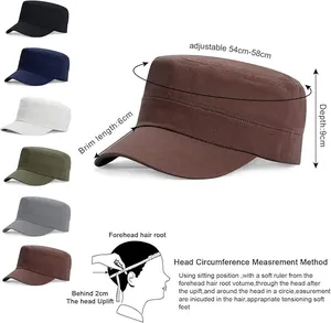 Detailed diagram showing flat-top military cap dimensions and head measurement guide