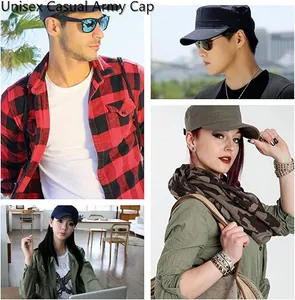 Unisex casual army cap lifestyle collage showing various colors and outdoors wear