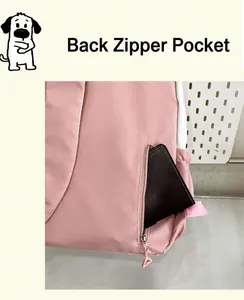 Detail view of the secure anti-theft back zipper pocket on pink school backpack