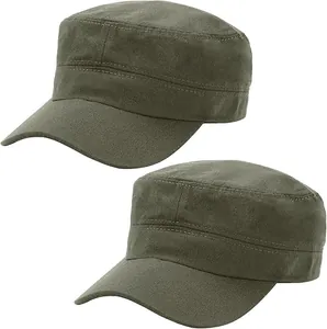 Unisex outdoor olive green flat top cadet cap with cotton canvas fabric for sun protection
