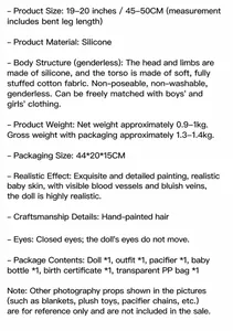 Detailed specifications for the 19-inch 3D hand-painted reborn baby doll Loulou