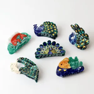 Acetate Peacock Animal Hair Claw Clip Large Shark Clip Polished Fashion Hair Accessory For Women Back Head Hair Decoration