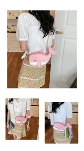 Süße rosa Umhängetasche in Walform aus Leder für Damen, trendiges Tierdesign.