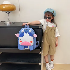 Mochila infantil azul con diseño de vaca de dibujos animados para niños