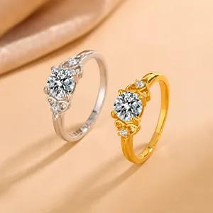 Ansicht von 925 Sterlingsilber-Solitärringen mit brillantem Zirkonia in Gold- und Silberoptik