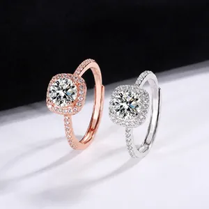Detail von S925 Sterling Silber Moissanit Ringen mit quadratischem Halo in Gold und Silber