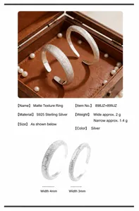 Detailansicht der mattierten Ringe aus 925er Sterlingsilber mit Größenangaben.