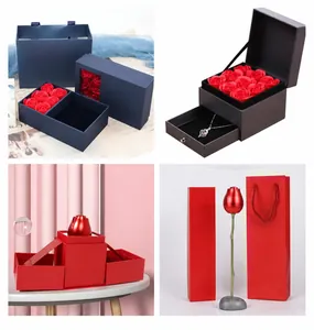 Luxuriöse Schmuck-Geschenkboxen mit Seifenrosen für Ringe und Halsketten Dekorationen