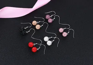 Elegant multi-colored sparkling Shamballa crystal ball drop earrings with S925 silver hooks