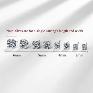 S925 sterling silver four-prong cubic zirconia stud earrings in 6mm 5mm 4mm 3mm sizes