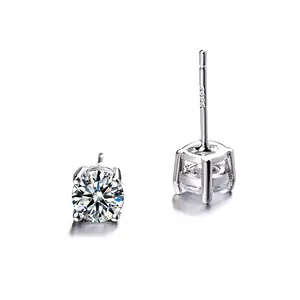 Minimalist S925 sterling silver four-prong round zircon stud earrings for women
