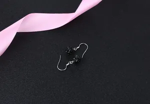 Elegant S925 sterling silver hook earrings featuring sparkling black Shamballa crystal spheres