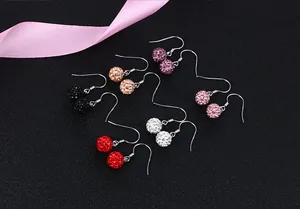 Detailed view of S925 silver Shamballa drop earrings with colorful crystal balls