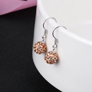 Elegant S925 sterling silver crystal ball hook earrings with sparkling champagne shimmer