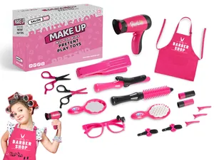 Detaillierte Übersicht über das rosa Friseursalon Spielset mit vielfältigem Zubehör