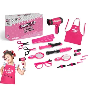Kinderfriseur-Rollenspielset in Rosa mit Styling-Werkzeugen, Schürze und Geschenkbox.