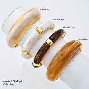 Detail view of acrylic resin bracelet set showing dimensions and marble textures