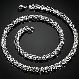 High-polished stainless steel wheat chain necklace for men with lobster clasp detail
