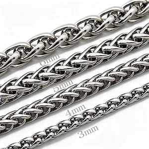 Detailed comparison of stainless steel dragon bone chain in 3mm to 6mm widths.