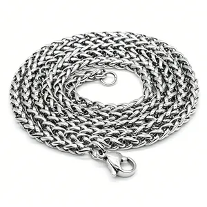 High-quality stainless steel wheat chain necklace for men featuring a secure lobster clasp