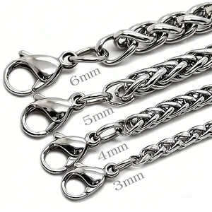 Comparison of stainless steel keel chain widths from 3mm to 6mm with lobster clasps