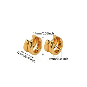 Detailed size specifications for 18K gold-plated double-layer huggie hoop earrings